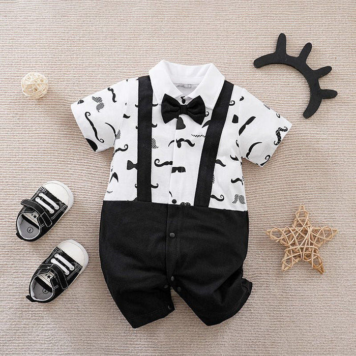 100% Cotton Bow Tie Short Sleeve Baby Jumpsuit (9 Designs)