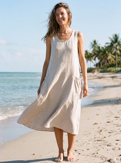 100% Linen Swing Beach Tank Dress GIANA