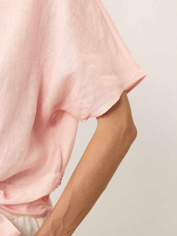 100% Linen Tie Front Drop Shoulder Top PAULA
