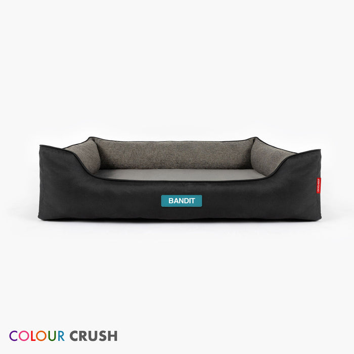 EzyDog 2-in-1 Ortho Smart Dog Bed in Charcoal with personalised name label