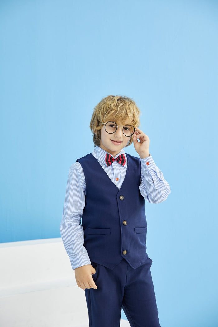 4-Piece Boy Bow Tie Navy Gentleman Suit