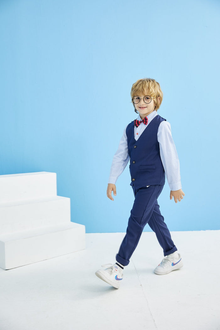 4-Piece Boy Bow Tie Navy Gentleman Suit