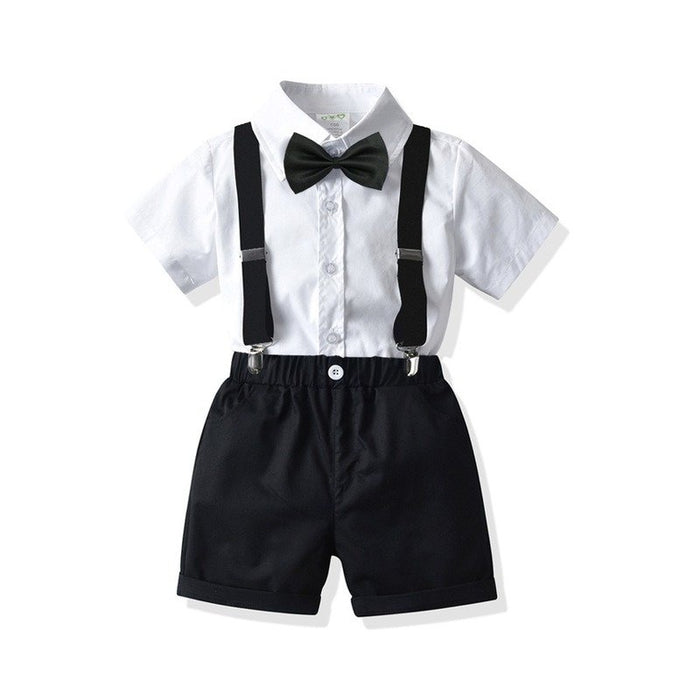 4-Piece Dress Shirt + Suspenders Shorts with Bow Tie Set (5 Colors)