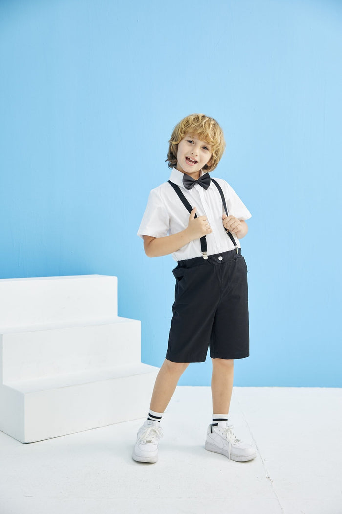 4-Piece Dress Shirt + Suspenders Shorts with Bow Tie Set (5 Colors)