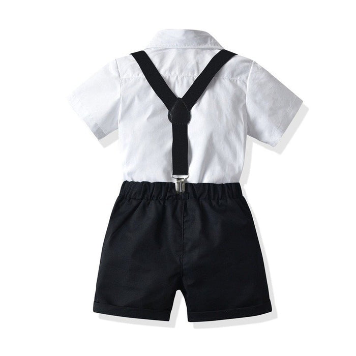 4-Piece Dress Shirt + Suspenders Shorts with Bow Tie Set (5 Colors)