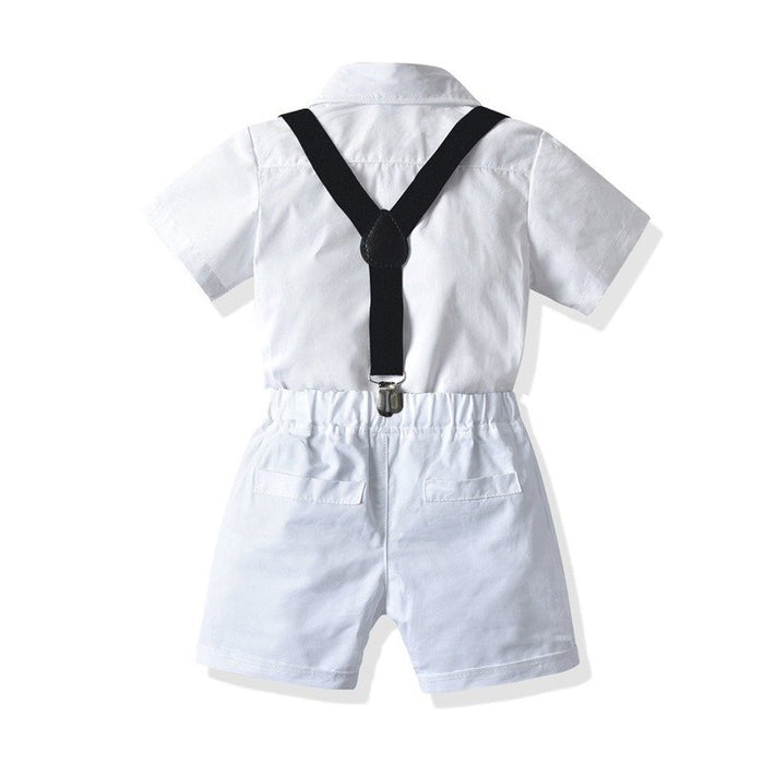 4-Piece Dress Shirt + Suspenders Shorts with Bow Tie Set (5 Colors)