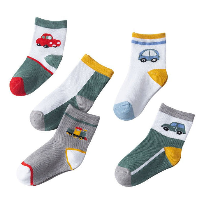 5-Pack Boy Cartoon Cars Print Socks