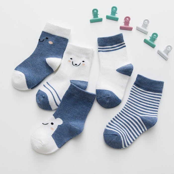 5-Pack Cartoon Bear Socks (4 Colors)