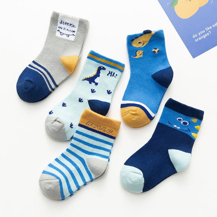 5-Pack Dinosaur/Bear Patterns Cotton Socks