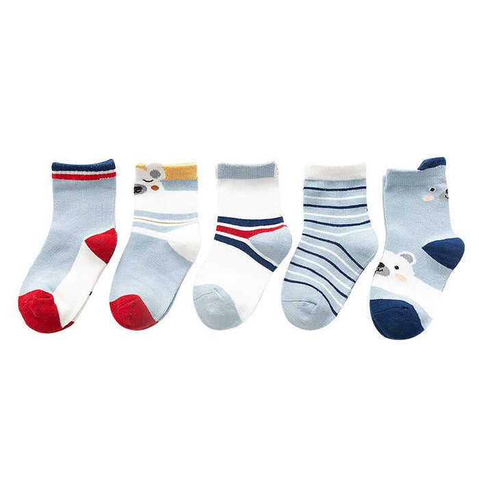 5-Pack Dinosaur/Bear Patterns Cotton Socks