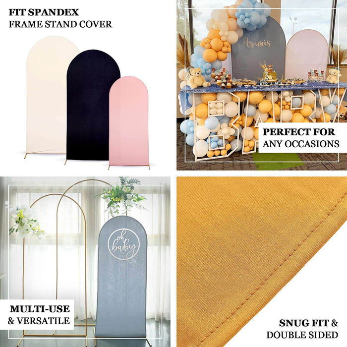 Spandex frame stand covers in pink, navy, and gold for versatile event decor.