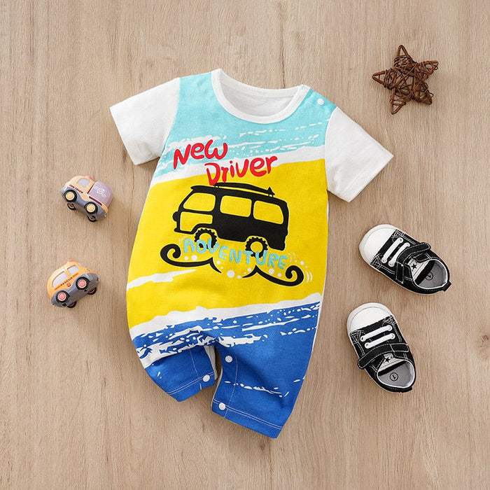 9 Designs Premium Baby's Short Sleeve Cotton Cartoon Jumpsuit