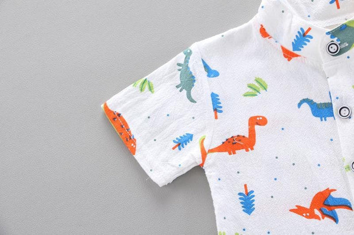 Baby Boy Animal & Dinosaur Print Vacation Shirt with Shorts Set (3 Colors)