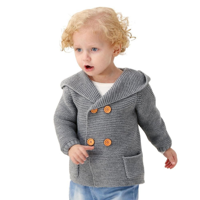 Baby Boy Knit Button-Up Sweater with Bear Ears Hoodie (4 Colors)