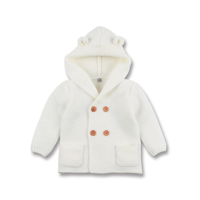 Baby Boy Knit Button-Up Sweater with Bear Ears Hoodie (4 Colors)