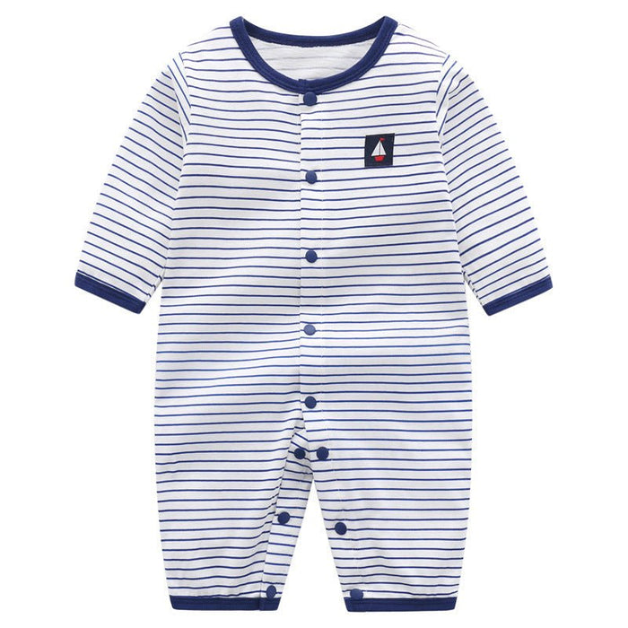 Baby Boy Stripes/Boats Print Buttons Jumpsuit