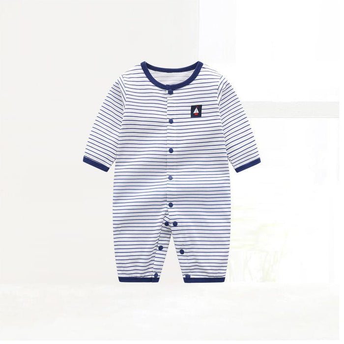 Baby Boy Stripes/Boats Print Buttons Jumpsuit