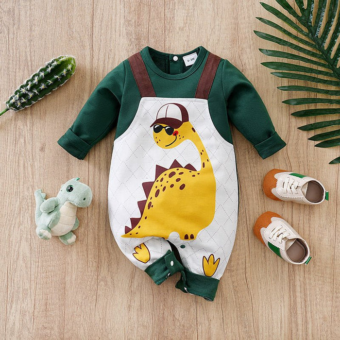 Baby Cartoon Dino with Bear and Giraffe Print Jumpsuit (5 Designs)