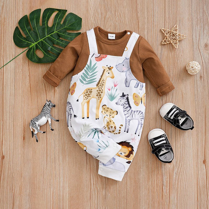 Baby Cartoon Dino with Bear and Giraffe Print Jumpsuit (5 Designs)