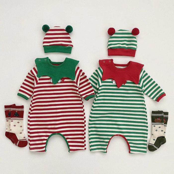 Baby Christmas Striped Onesie with Hat Set (2 Colors)