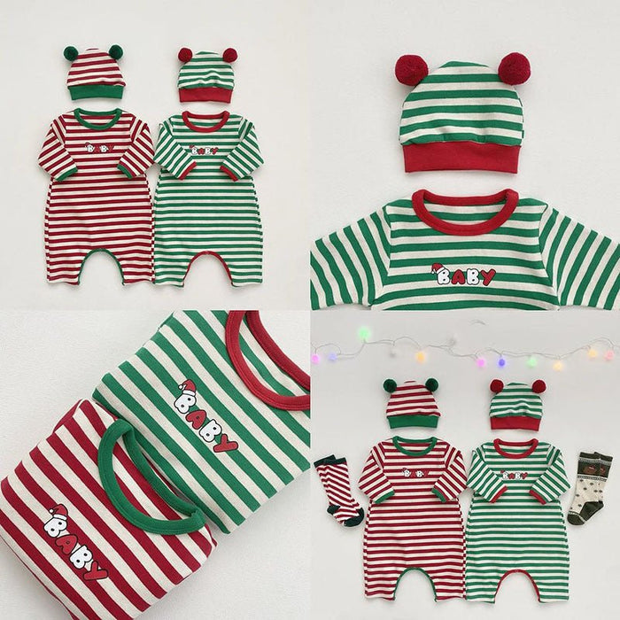 Baby Christmas Striped Onesie with Hat Set (2 Colors)