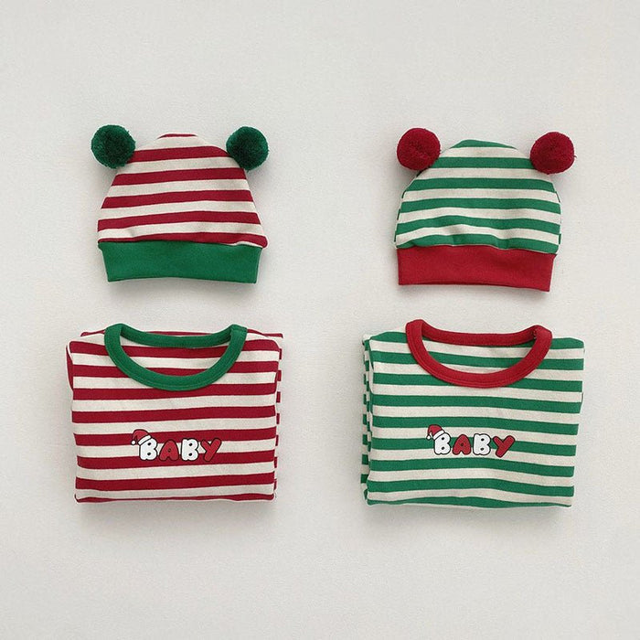 Baby Christmas Striped Onesie with Hat Set (2 Colors)