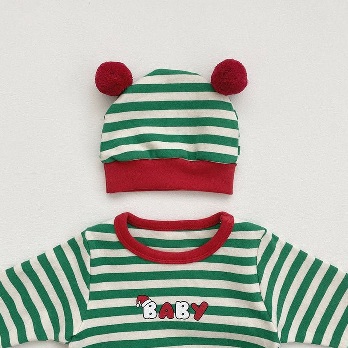 Baby Christmas Striped Onesie with Hat Set (2 Colors)