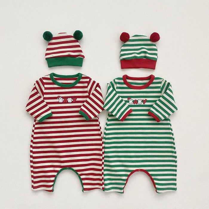 Baby Christmas Striped Onesie with Hat Set (2 Colors)