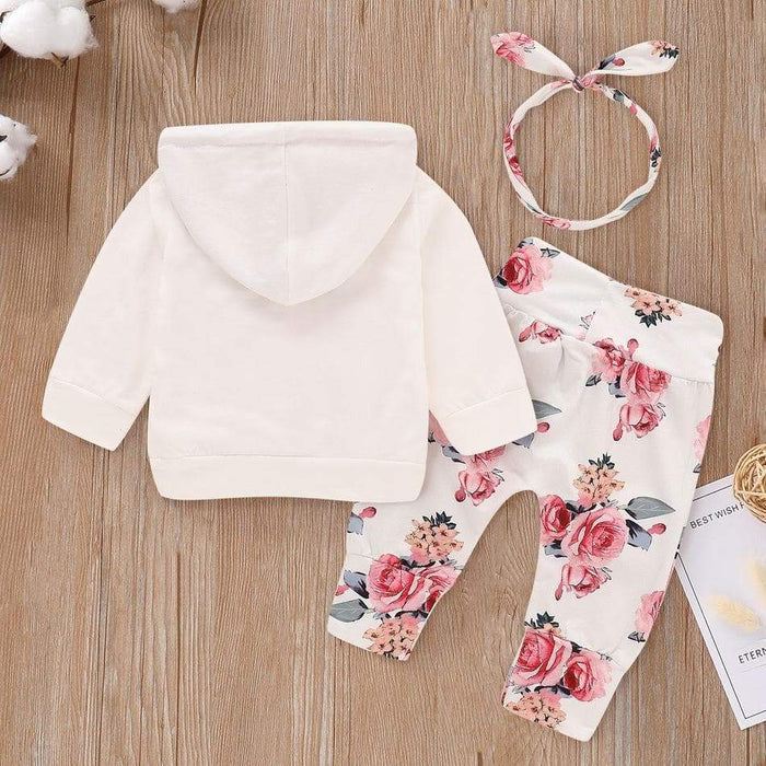 Baby Girl Floral Hoodie, Pants and Headband Set