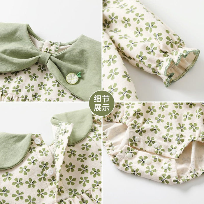 Baby Girl Floral Prints with Bow Neckline Onesie + Headband