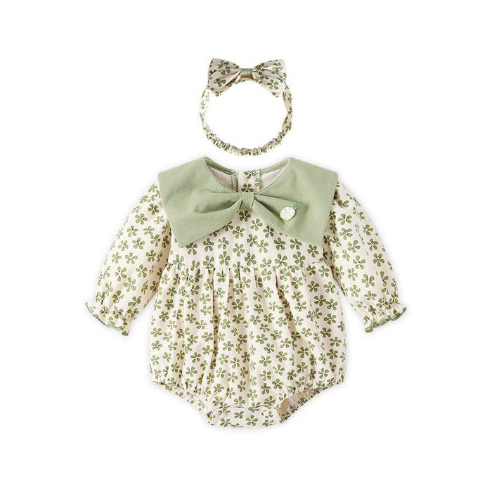 Baby Girl Floral Prints with Bow Neckline Onesie + Headband