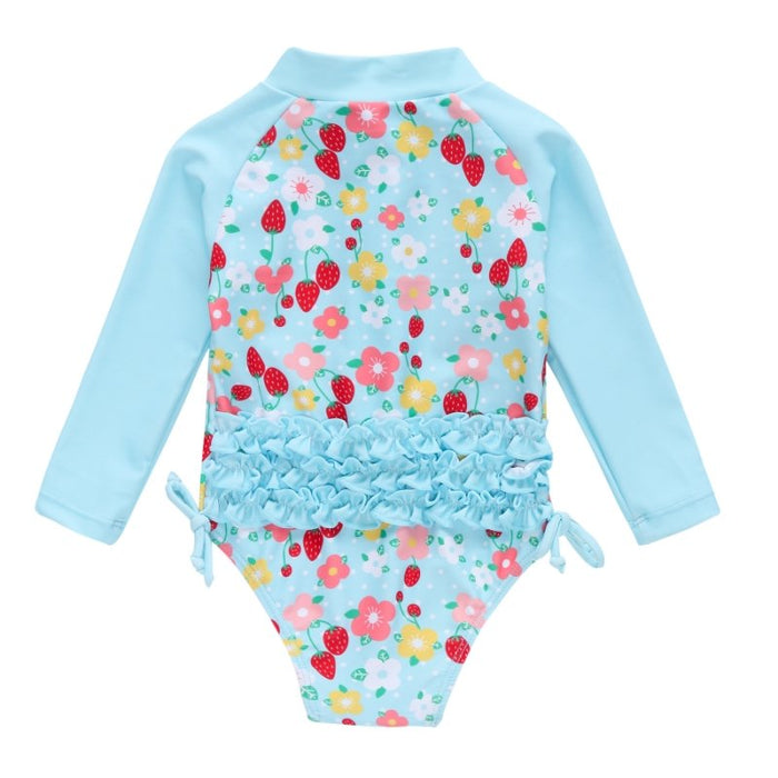 Baby Girl Florals + Patterns Print Long Sleeve One-Piece Swimsuit (5 Designs)