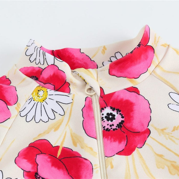Baby Girl Florals + Patterns Print Long Sleeve One-Piece Swimsuit (5 Designs)