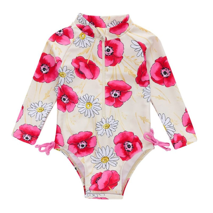 Baby Girl Florals + Patterns Print Long Sleeve One-Piece Swimsuit (5 Designs)