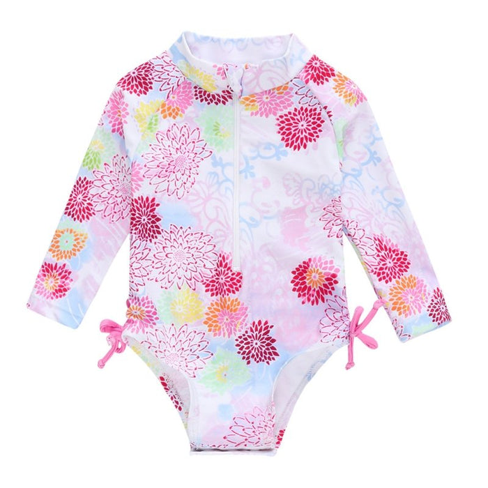 Baby Girl Florals + Patterns Print Long Sleeve One-Piece Swimsuit (5 Designs)