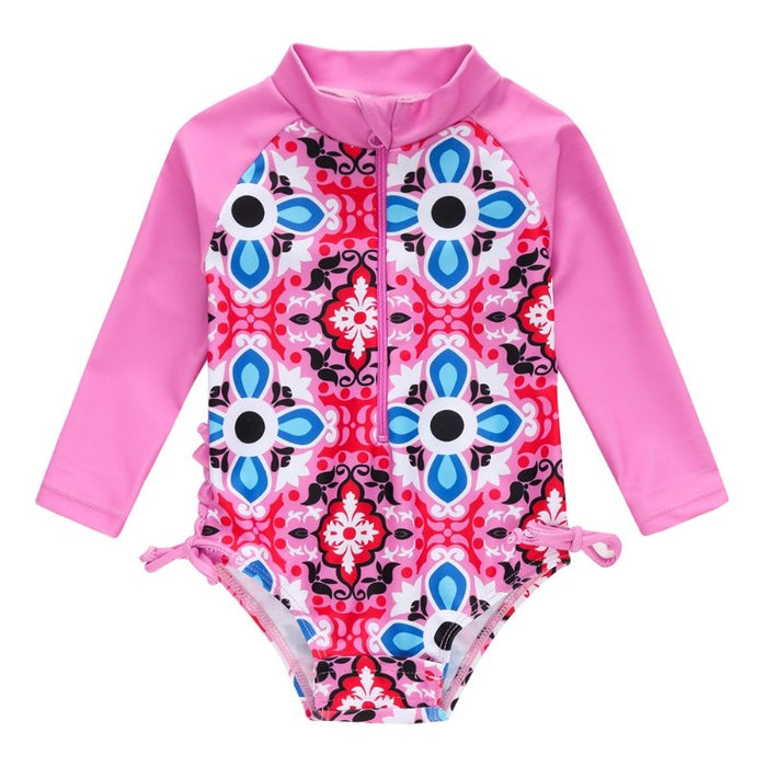 Baby Girl Florals + Patterns Print Long Sleeve One-Piece Swimsuit (5 Designs)