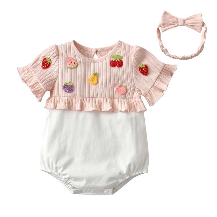 Baby Girl Fruits Design with Ruffle Sleeves Onesie and Headband Set