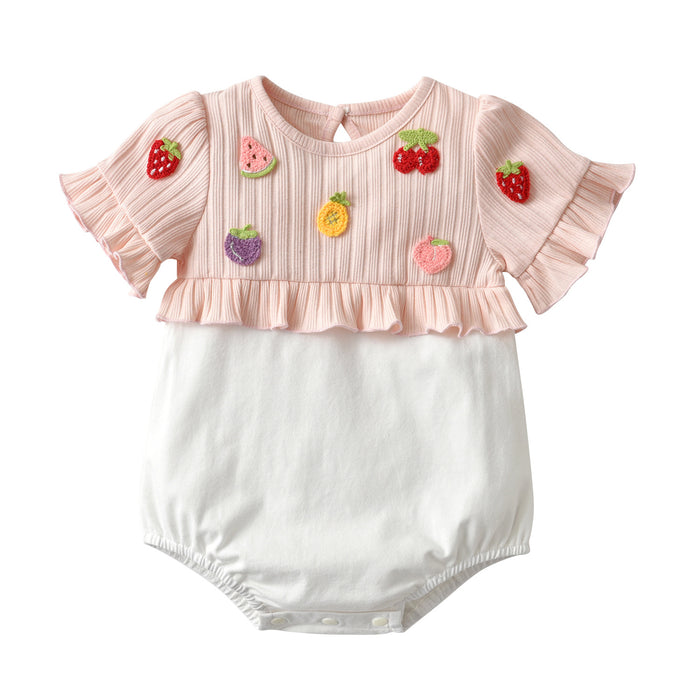Baby Girl Fruits Design with Ruffle Sleeves Onesie and Headband Set