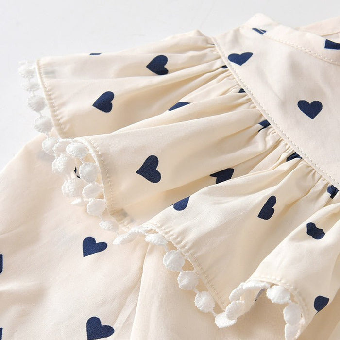 Baby Girl Hearts Print Ruffle Details Long Sleeve Onesie