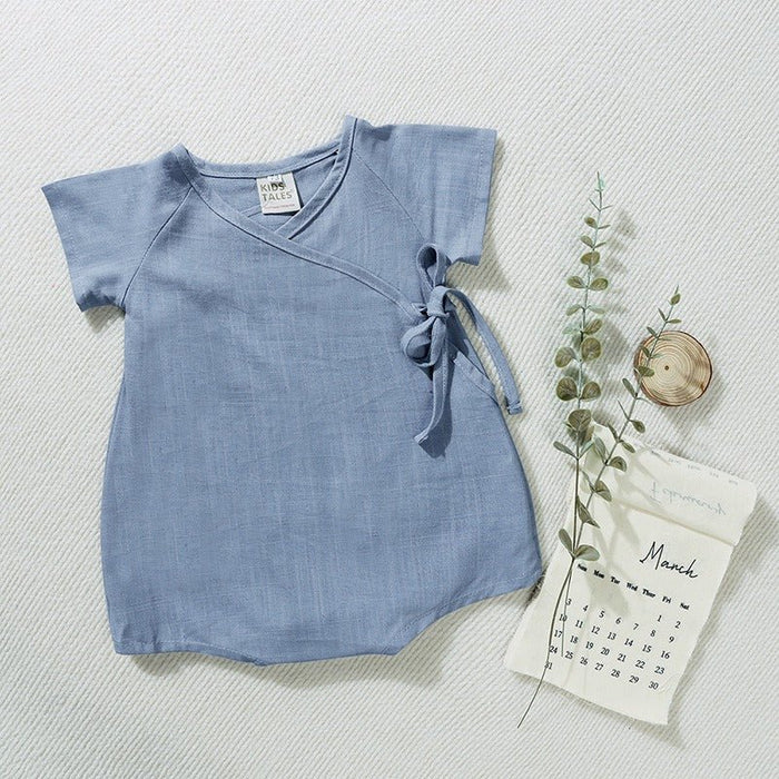 Baby Linen Wrap Tie Short Sleeve Romper