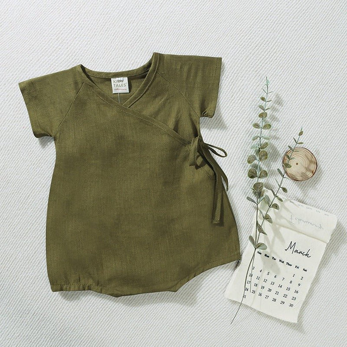 Baby Linen Wrap Tie Short Sleeve Romper
