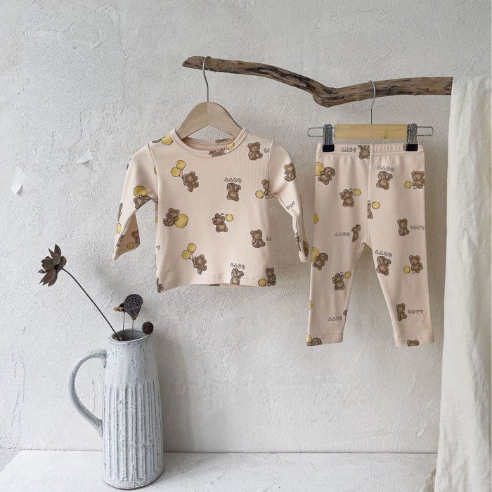 Baby's Bear Design Long Sleeve Top with Pants Pajama Set