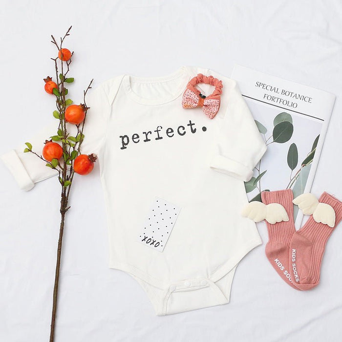 Baby's Letter Print White Long-sleeve Romper