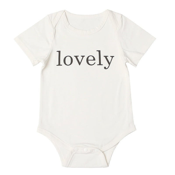 Baby's Letter Print White Short-sleeve Romper