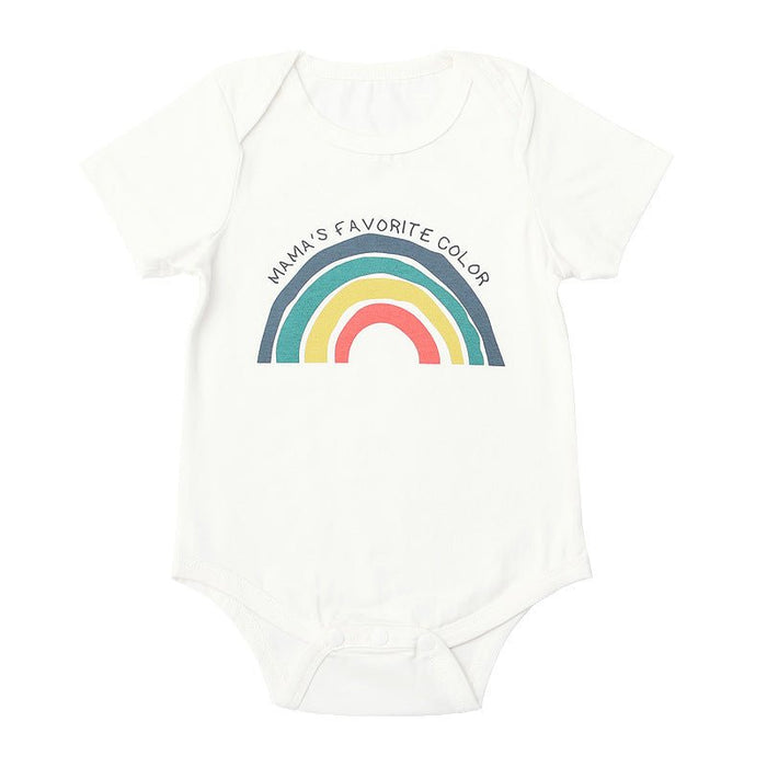 Baby's Rainbow Print White Short-sleeve Romper