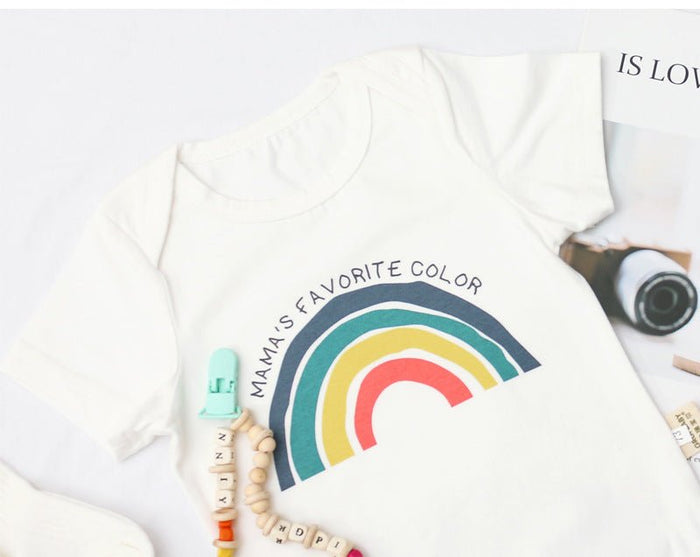 Baby's Rainbow Print White Short-sleeve Romper