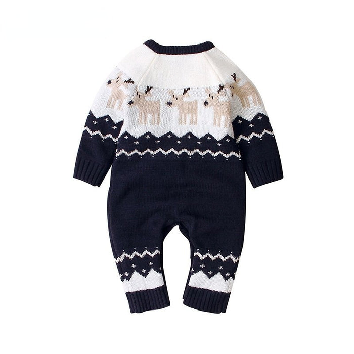 Baby's Solid Knit Long-sleeve Christmas Jumpsuit