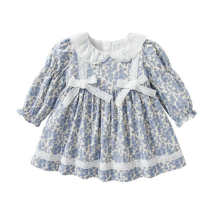 Baby/Toddler Girl Beautiful Blue Floral Lace Details Dress