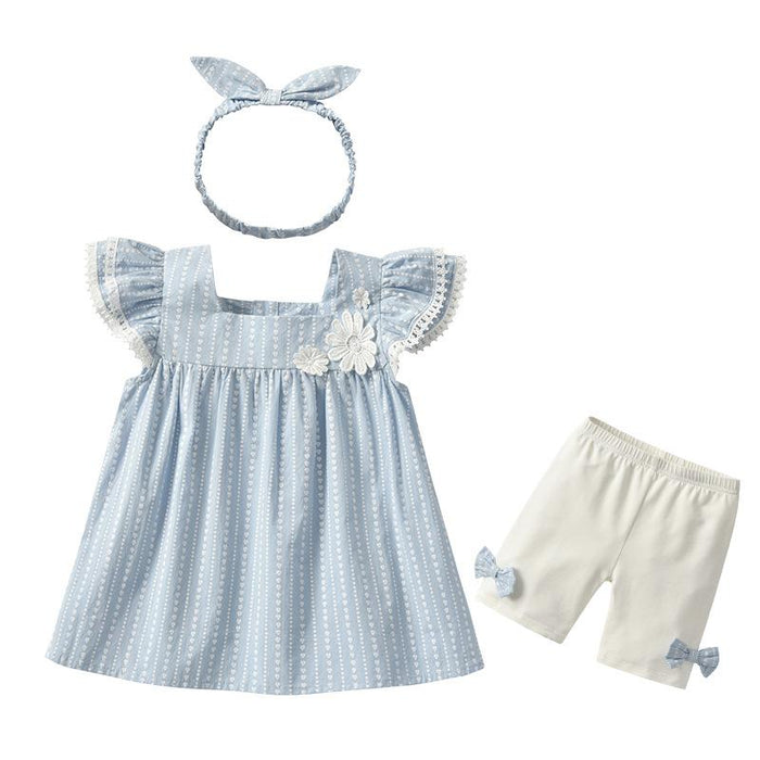 Baby/Toddler Girl Blue Floral Top with Pants and Headband Set