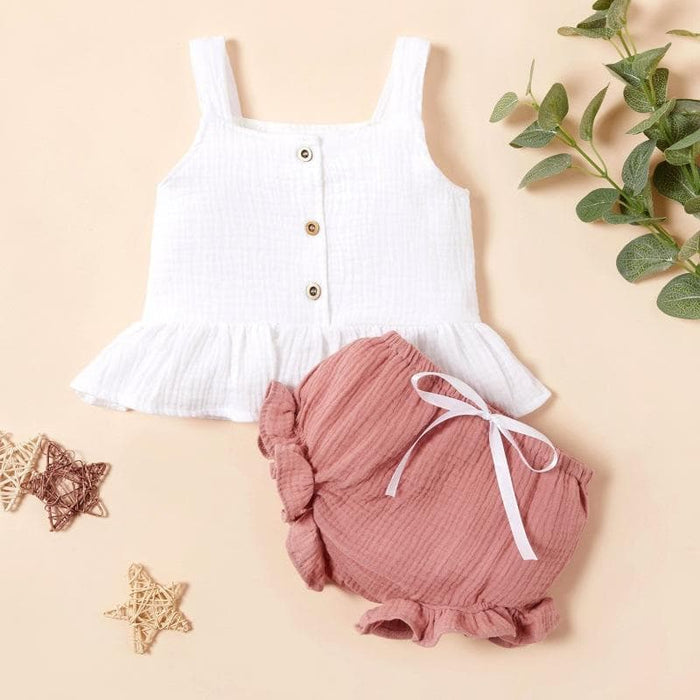 Baby/Toddler Girl Button Front Top and Shorts Set (3 Colors)